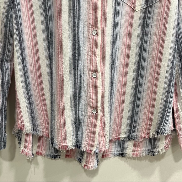 Bella Dahl Striped Linen-Blend Collared Blouse Button Up Blue Pink Size Large - Picture 5 of 11